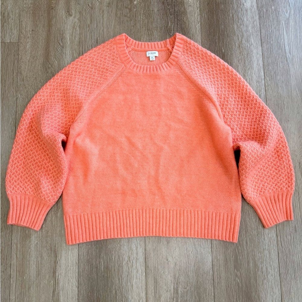 J Crew Honeycomb Balloon Sleeve Sweater Wool Alpaca Blend in Tangerine Size XL